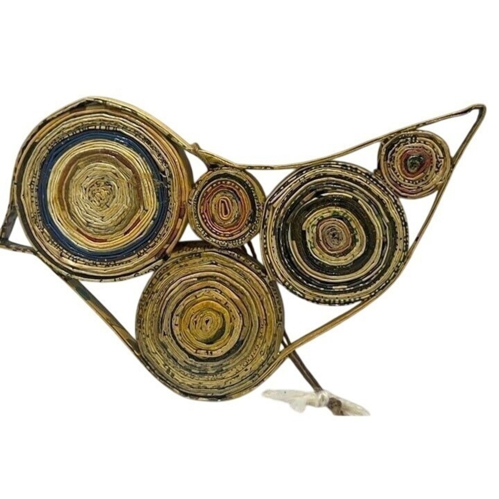 VTG Handmade Ten‎ Thousand Village Paper Mache Coiled Bird Christmas Ornament